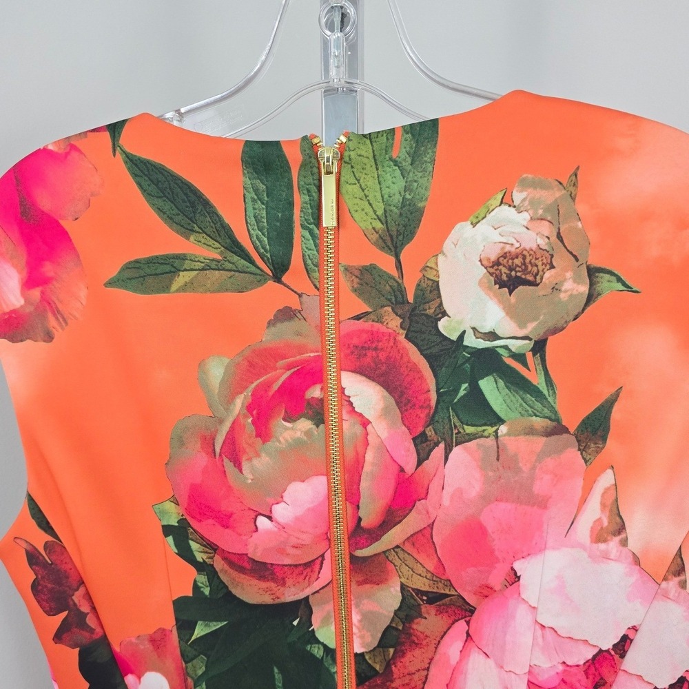 Calvin Klein Floral Print Sleeveless Zipper Back Closure Dress Orange Multi 12‎ - Picture 6 of 8